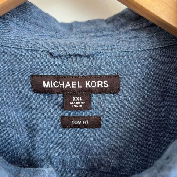 Michael Kors Men’s XXL 2XL Slim Fit Blue Casual Long Sleeve Button Down Shirt - Picture 3 of 9